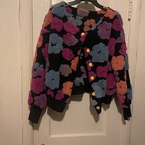 SHEIN Black Sweater with Purple and Peach Floral Pattern